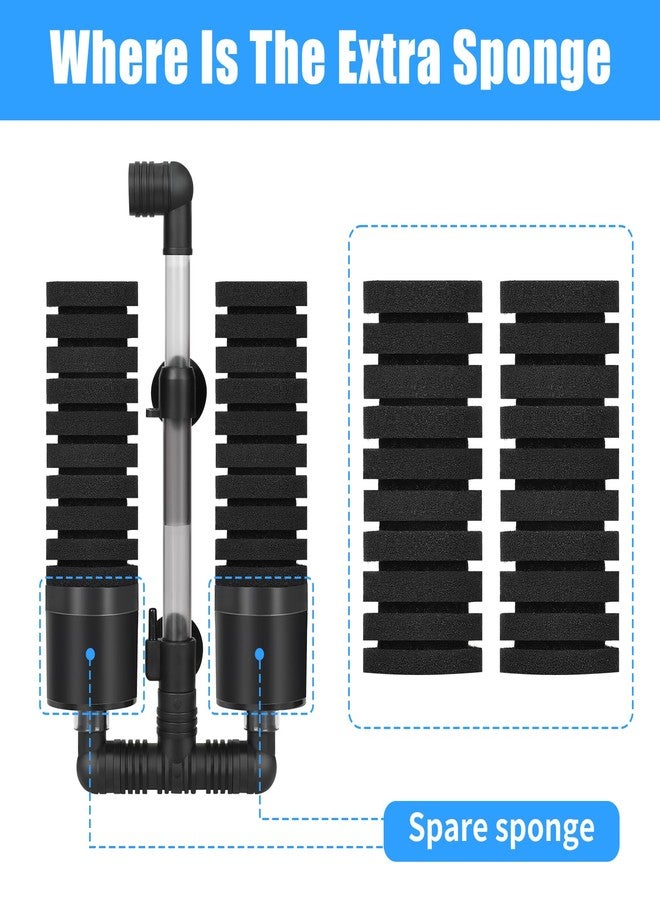 AQUANEAT Aquarium Air Powered Sponge Filter with Ceramic Media Balls, for Betta Fry Shrimp Fish Tank, with 2 Spare Sponges, up to 55Gal - Image 3